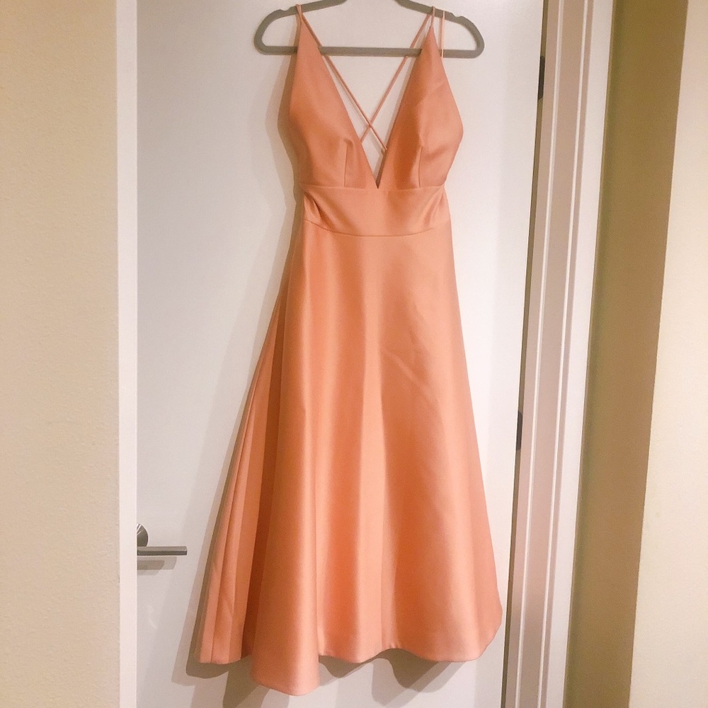 BHLDN pink satin bridesmaid dress